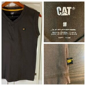 CAT Caterpillar Workwear Sleeveless V Neck T Shirt Mens Size Medium Brown Cotton